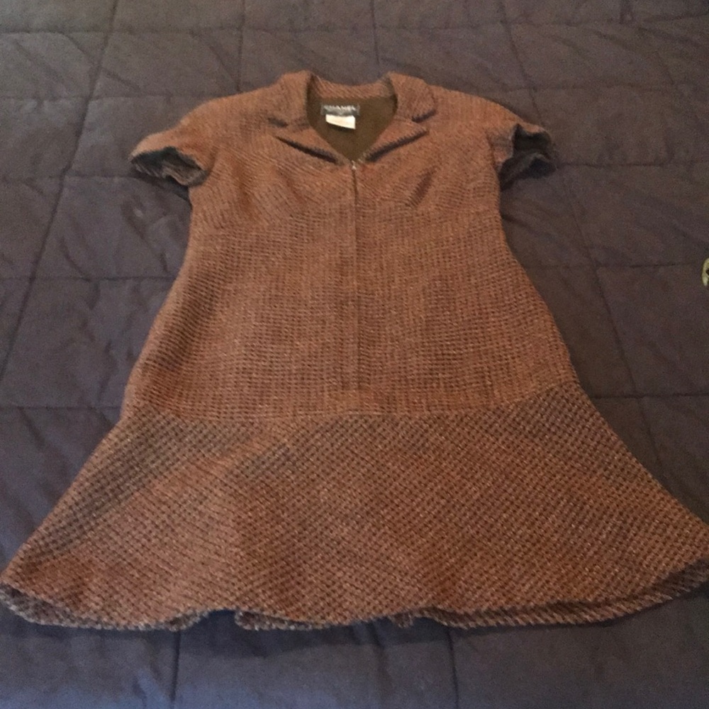 Chanel Brown Wool Sheath Dress 38